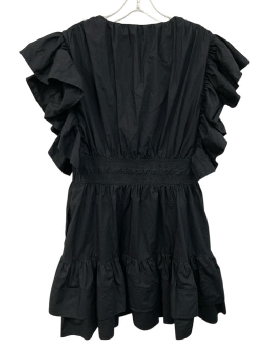 Ulla Johnson Size 10 Black Cotton Sleeveless Ruffle Sides V Neck Side Zip Dress Black / 10