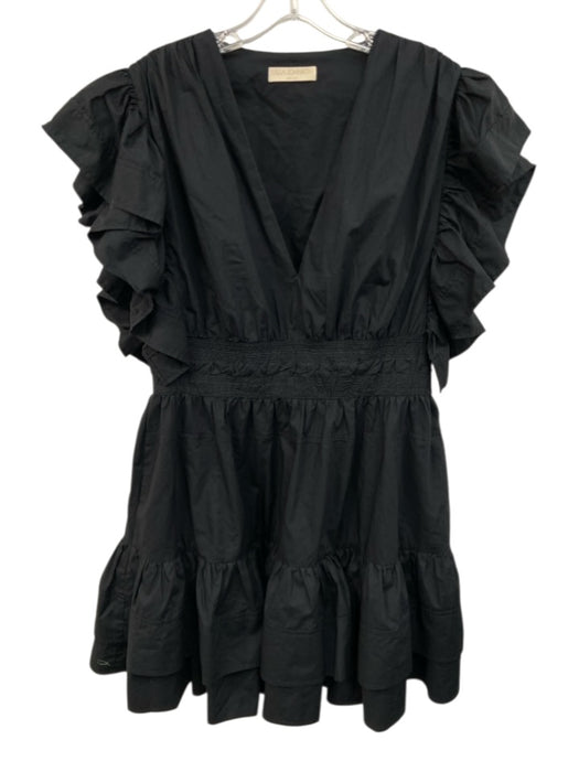 Ulla Johnson Size 10 Black Cotton Sleeveless Ruffle Sides V Neck Side Zip Dress Black / 10