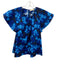 Ulla Johnson Size 8 Blue & Black Cotton Abstract Floral Short Flutter Sleeve Top Blue & Black / 8