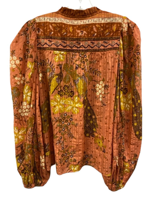 Ulla Johnson Size 6 Orange, Brown & Yellow Cotton Long Balloon Sleeve Top Orange, Brown & Yellow / 6