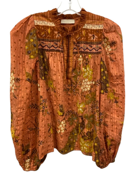 Ulla Johnson Size 6 Orange, Brown & Yellow Cotton Long Balloon Sleeve Top Orange, Brown & Yellow / 6