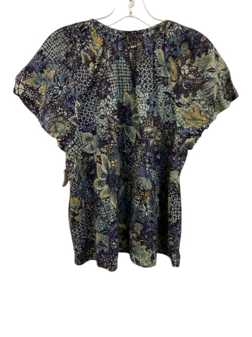 Ulla Johnson Size 6 Blue, Yellow, White Cotton & Viscose Short Puff Sleeve Top Blue, Yellow, White / 6