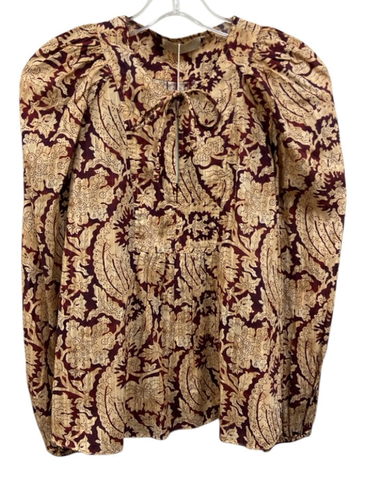 Ulla Johnson Size 8 Purple & Peach Cotton & Viscose Long puff sleeve V Neck Top Purple & Peach / 8