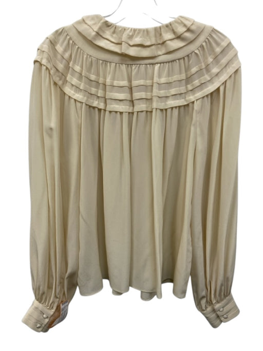 Ulla Johnson Size 10 Ecru Cream Silk Pintuck Long Puff Sleeve Split Neck Top Ecru Cream / 10
