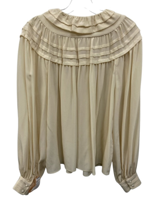 Ulla Johnson Size 10 Ecru Cream Silk Pintuck Long Puff Sleeve Split Neck Top Ecru Cream / 10