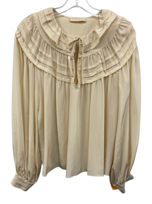 Ulla Johnson Size 10 Ecru Cream Silk Pintuck Long Puff Sleeve Split Neck Top Ecru Cream / 10