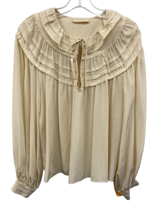 Ulla Johnson Size 10 Ecru Cream Silk Pintuck Long Puff Sleeve Split Neck Top Ecru Cream / 10