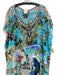 Camilla Size One Size Blue & Multi Silk Wide Scoop Neck Jungle Rhinestone Dress Blue & Multi / One Size