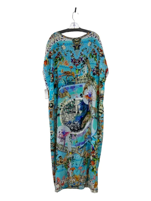 Camilla Size One Size Blue & Multi Silk Wide Scoop Neck Jungle Rhinestone Dress Blue & Multi / One Size