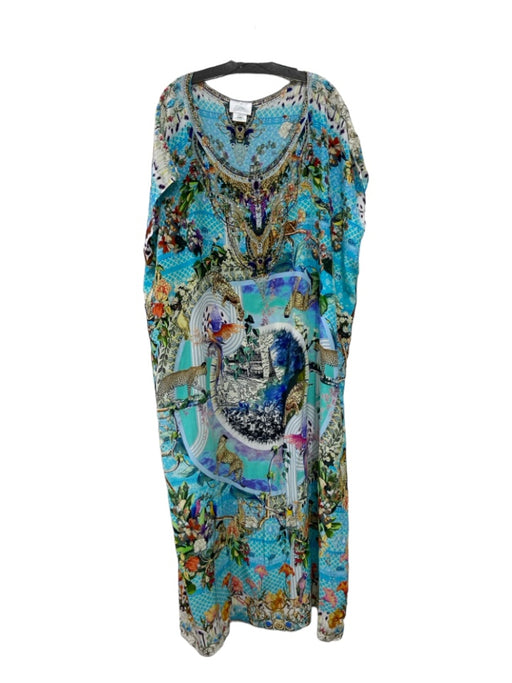 Camilla Size One Size Blue & Multi Silk Wide Scoop Neck Jungle Rhinestone Dress Blue & Multi / One Size