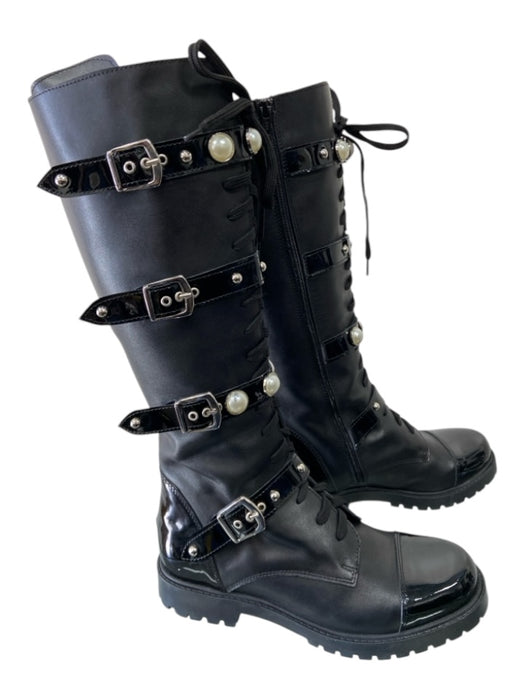 Girotti Shoe Size 39 Black Leather Patent Knee High Inner Side Zip Boots Black / 39