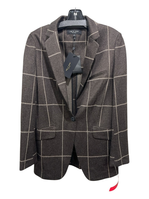 Rag & Bone Size 2 Dark Brown Print Polyester Blend Windowpane Check Plaid Jacket Dark Brown Print / 2