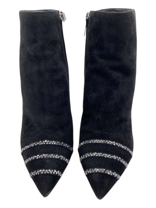 Jimmy Choo Shoe Size 38 Black & Silver Suede Upper Crystal Solid Pump Booties Black & Silver / 38