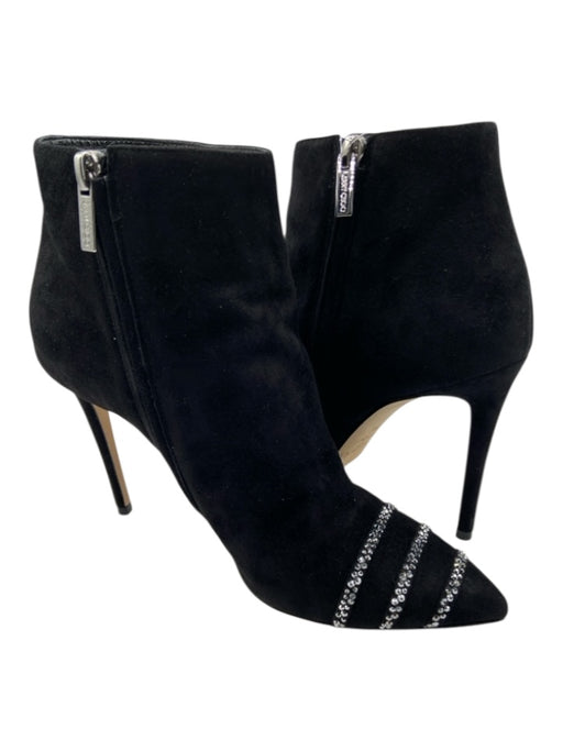 Jimmy Choo Shoe Size 38 Black & Silver Suede Upper Crystal Solid Pump Booties Black & Silver / 38