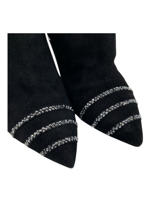 Jimmy Choo Shoe Size 38 Black & Silver Suede Upper Crystal Solid Pump Booties Black & Silver / 38