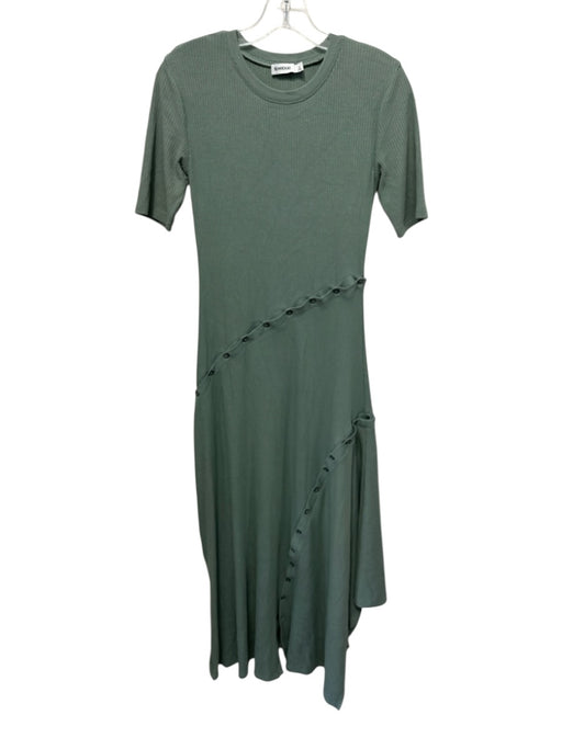 Simkhai Size S Green Rayon Blend Jersey Detachable Skirt Button Ribbed Dress Green / S