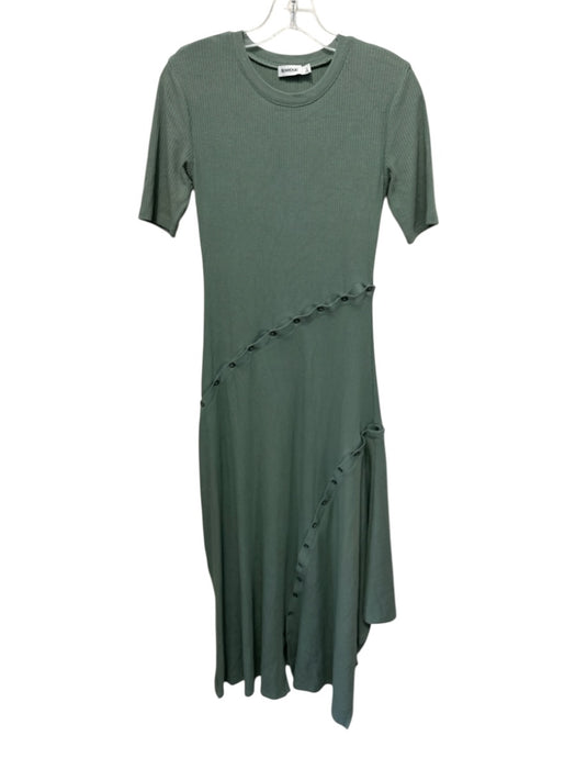 Simkhai Size S Green Rayon Blend Jersey Detachable Skirt Button Ribbed Dress Green / S