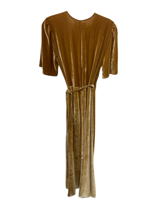 Reformation Size S Golden Bronze Rayon Blend Crushed Velvet Wrap V Neck Dress Golden Bronze / S