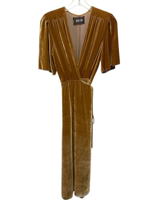 Reformation Size S Golden Bronze Rayon Blend Crushed Velvet Wrap V Neck Dress Golden Bronze / S