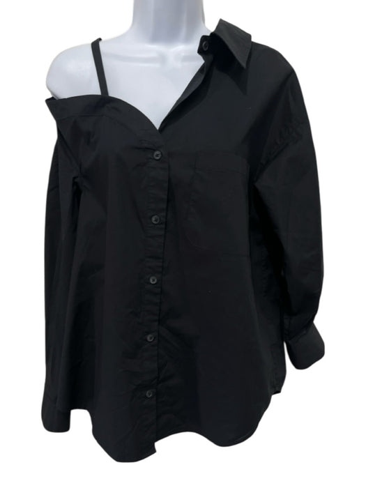 L'Academie Size XS Black Cotton Button Front Long Sleeve Patch Pocket Mini Dress Black / XS