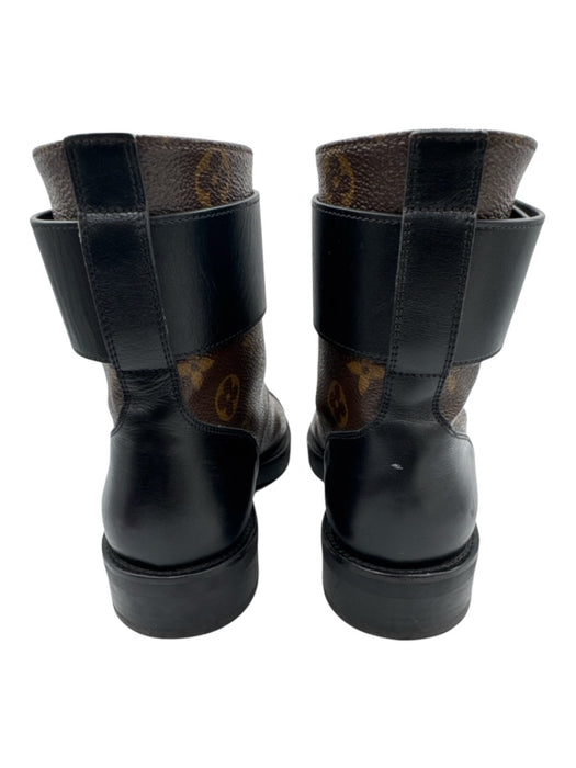 Louis Vuitton Shoe Size 37.5 Brown, Black & Gold Coated Canvas Monogram Booties Brown, Black & Gold / 37.5