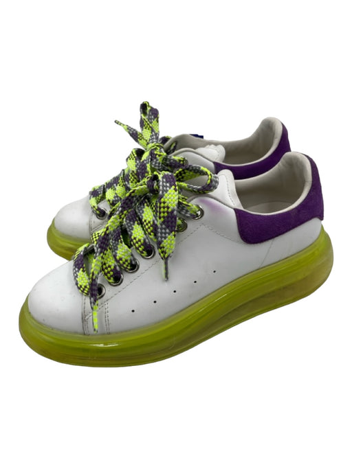 Alexander McQueen Shoe Size 37.5 White, Purple & Green Leather Laces Sneakers White, Purple & Green / 37.5