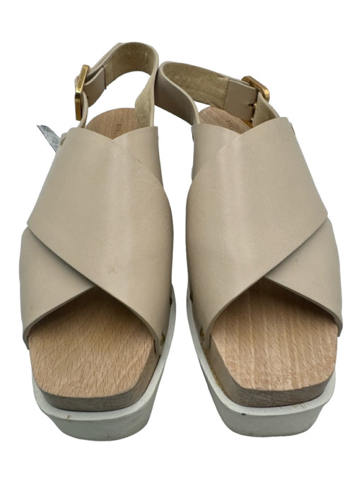 Stella McCartney Shoe Size 7.5 Beige & White Leather Wood Sole Slingback Sandals Beige & White / 7.5