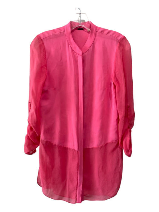 Elie Tahari Size XS Pink Silk Long Sleeve Collar Button Top Pink / XS