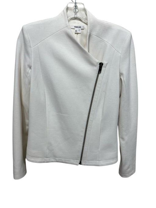 Helmut Lang Size S Ivory White Viscose Blend Solid Asymetric Collar Jacket Ivory White / S