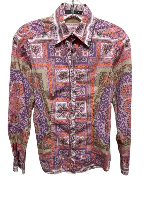 Etro Size 38 Pink, Orange, multi Cotton Long Sleeve Paisley Button Up Top Pink, Orange, multi / 38