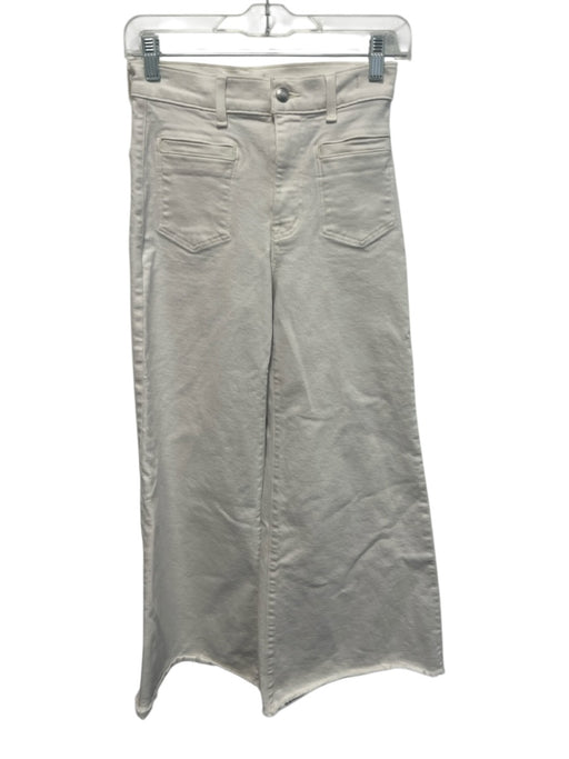 Madewell Size 25 White Cotton Denim Zip Fly High Rise Wide Leg Raw Hem Jeans White / 25