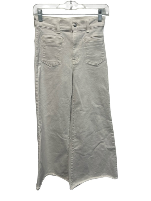 Madewell Size 25 White Cotton Denim Zip Fly High Rise Wide Leg Raw Hem Jeans White / 25
