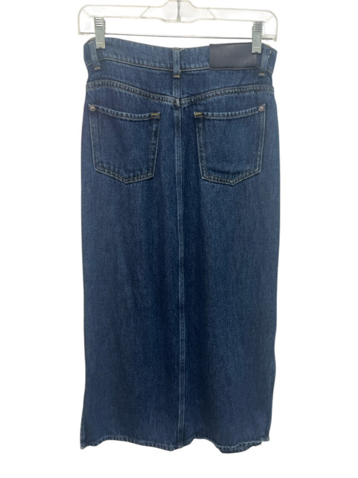 7 For All Mankind Size 24 Dark Wash Lyocell Zip Fly Side Slits Midi Skirt Dark Wash / 24