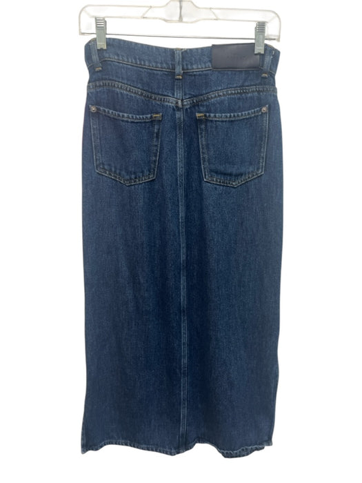 7 For All Mankind Size 24 Dark Wash Lyocell Zip Fly Side Slits Midi Skirt Dark Wash / 24