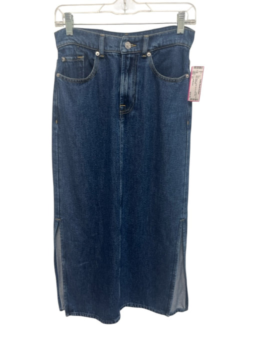7 For All Mankind Size 24 Dark Wash Lyocell Zip Fly Side Slits Midi Skirt Dark Wash / 24