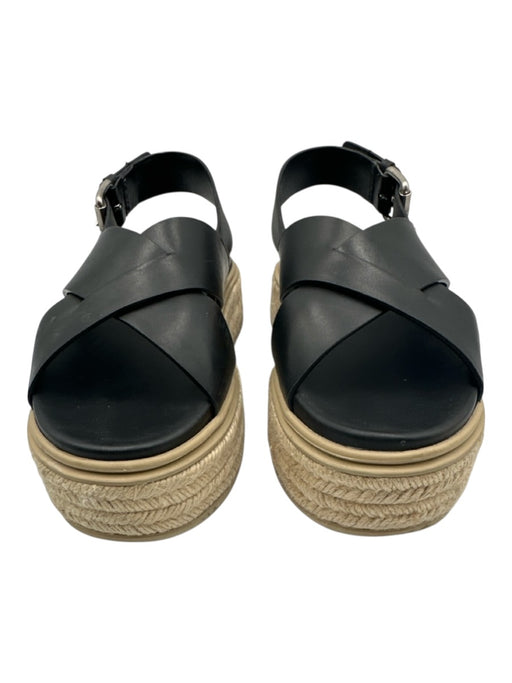 Prada Shoe Size 37 Black & Beige Leather Espadrille Criss Cross Sandals Black & Beige / 37