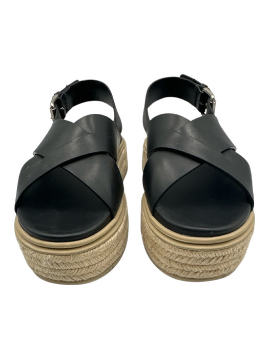 Prada Shoe Size 37 Black & Beige Leather Espadrille Criss Cross Sandals Black & Beige / 37
