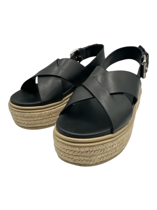 Prada Shoe Size 37 Black & Beige Leather Espadrille Criss Cross Sandals Black & Beige / 37