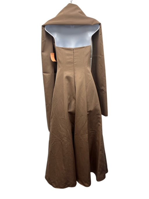 Michaelangelo Size 2 Taupe Brown & White Polyester Strapless Side Slit Gown Taupe Brown & White / 2