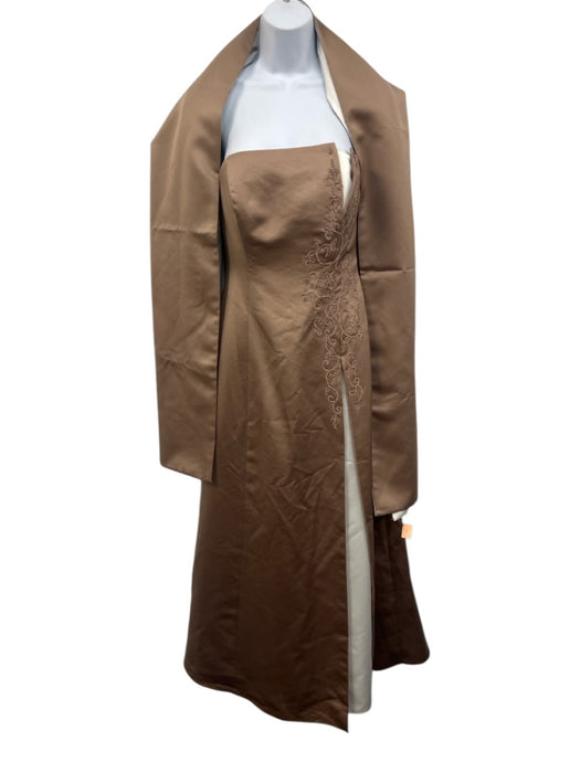 Michaelangelo Size 2 Taupe Brown & White Polyester Strapless Side Slit Gown Taupe Brown & White / 2