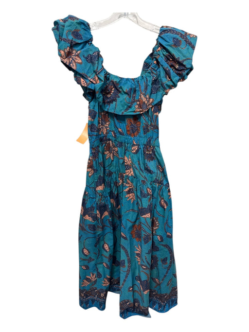 Ulla Johnson Size 2 Blue & Multi Cotton floral print Tiered Tie Belt Dress Blue & Multi / 2