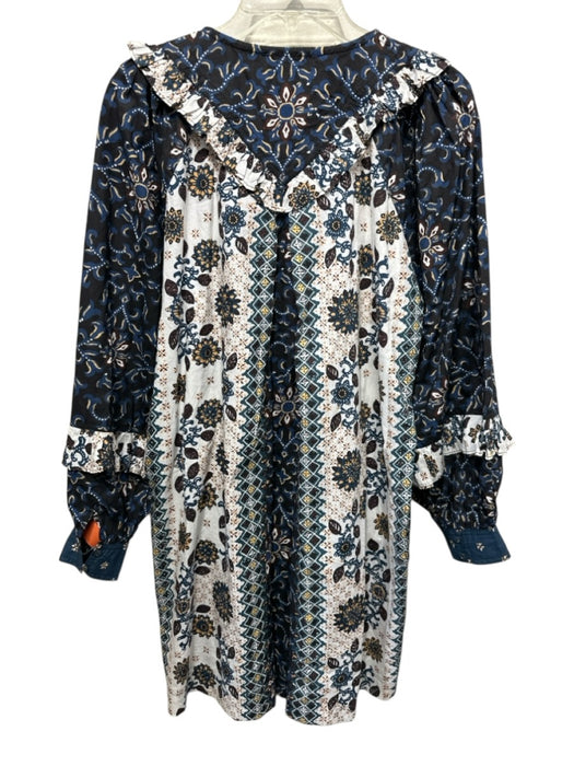 Cleobella Size S Blue, Black, Multi Cotton Abstract Floral Darted Dress Blue, Black, Multi / S