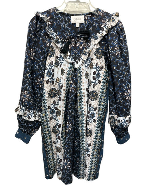 Cleobella Size S Blue, Black, Multi Cotton Abstract Floral Darted Dress Blue, Black, Multi / S
