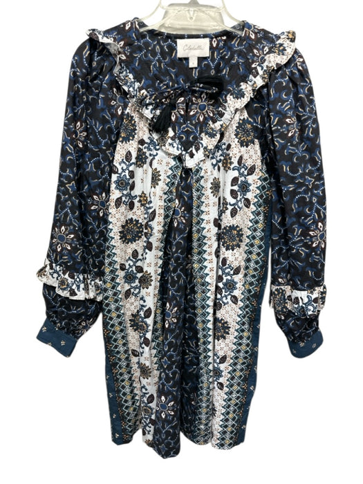 Cleobella Size S Blue, Black, Multi Cotton Abstract Floral Darted Dress Blue, Black, Multi / S
