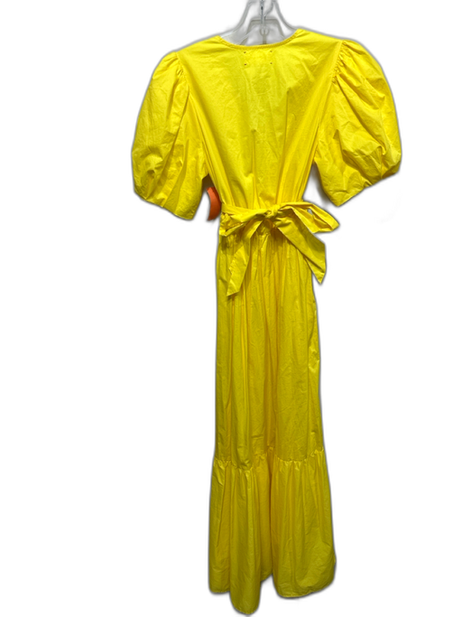 XiRENA Size XS Yellow Cotton Short Puff Sleeve V Neck Dress Yellow / XS