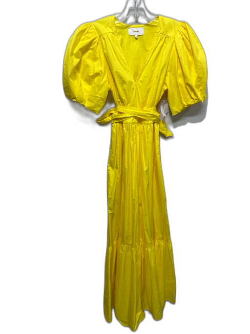 XiRENA Size XS Yellow Cotton Short Puff Sleeve V Neck Dress Yellow / XS