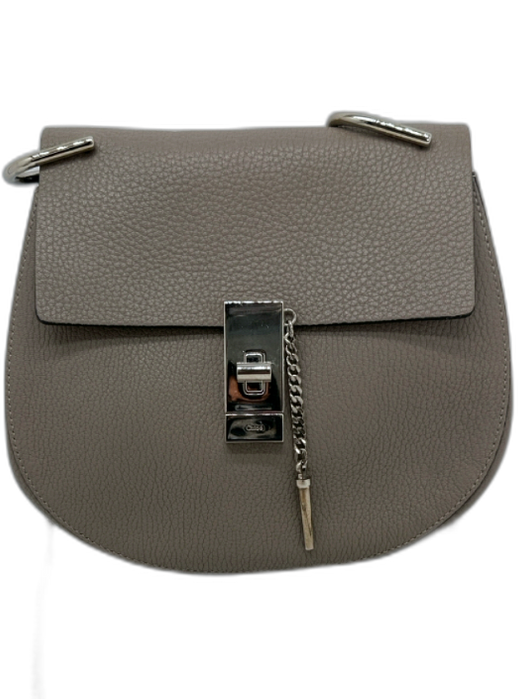 Chloe Gray Pebbled Leather Silver Hardware Turn Lock Closure Envelope Bag Gray / S