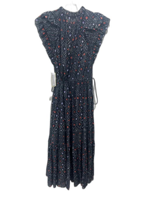 Ulla Johnson Size 0 Navy Print Viscose Blend Abstract Metallic Thread Dress Navy Print / 0