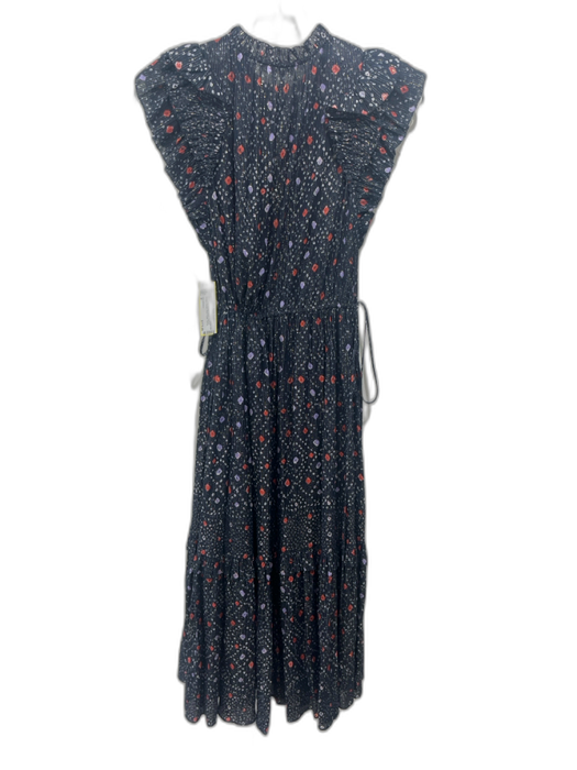 Ulla Johnson Size 0 Navy Print Viscose Blend Abstract Metallic Thread Dress Navy Print / 0