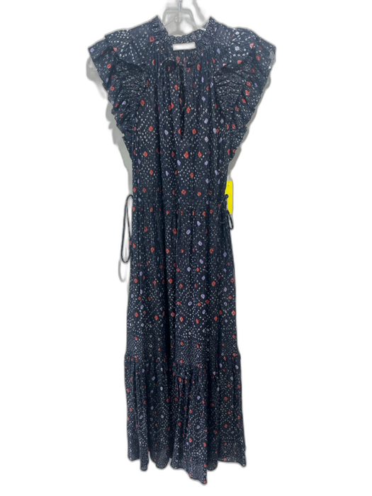Ulla Johnson Size 0 Navy Print Viscose Blend Abstract Metallic Thread Dress Navy Print / 0